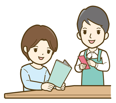 飲食店で注文する男性と男性店員_25 男性,ビジネス,人物,人,カフェ,イラスト,シンプル,かわいい,求人,求人広告のイラスト素材