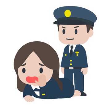 迫りくる警察官 ol,警察官,倒れる,逃げる,迫る,緊張感,恐怖,表情,事件,トラブルのイラスト素材
