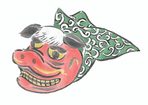 獅子舞の被り物のイラスト 獅子舞,獅子,日本,新年,正月,伝統,文化,筆,筆ペン,水彩のイラスト素材