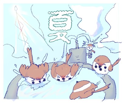 夏スズメ スズメ,可愛い,デフォルメ,夏,水浴びのイラスト素材
