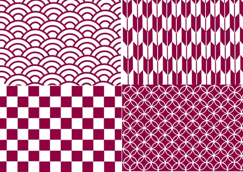 えんじ色　和柄模様の壁紙　4種　１ 和柄,和風,壁紙,背景,えんじ,紫,青海波,矢絣,市松,七宝のイラスト素材