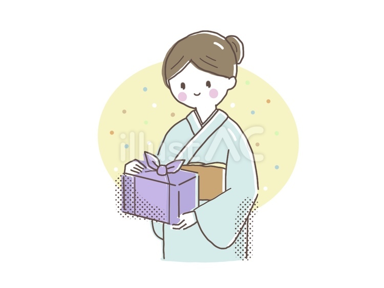 夏のお中元/冬のお歳暮を持つ女性 お中元,お歳暮,贈り物のイラスト素材