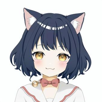 猫耳少女・黒 コスプレ,女子,女の子,美少女,萌え,アイコン,かわいい,フリー,無料,萌え系のイラスト素材