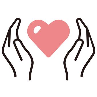 ハートマークと手のひらのシンプルアイコン ハート,ハートマーク,手,手のひら,愛情,思いやり,優しさ,温もり,サポート,支援のイラスト素材
