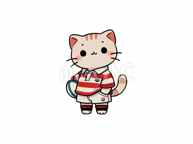 ラグビーのユニフォームを着た猫 ラグビー,ねこ,スポーツのイラスト素材