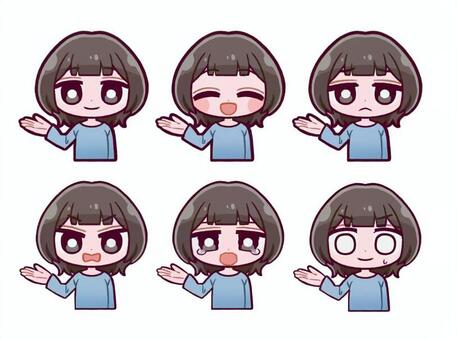 ショートヘア女の子手をかざす6種 デフォルメ,手書き,少女,女,女性,表情,かわいい,ポーズ,ジェスチャー,感情のイラスト素材