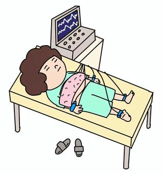 心電図を受ける女性 心電図,検査機,臨床検査,循環器,タオル,女性,医療機器,健診センター,医療センター,病院のイラスト素材