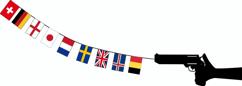 ピストル国旗 ピストル,国旗,外国,玩具,手品,楽しい,銃,引き金,手,シルエットのイラスト素材