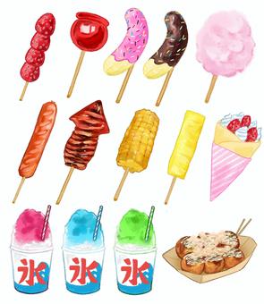 屋台の食べもの 食べもの,夏,屋台,りんご飴,たこ焼き,かき氷のイラスト素材