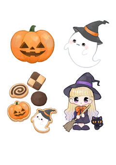 ハロウィン ハロウィン,クッキー,黒猫,魔女,おばけのイラスト素材