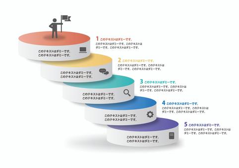 ビジネス向け階段状フローチャート ビジネス向け階段状フローチャート インフォグラフィック,ステップ,プロセス,ビジネス,フローチャート,階段,プレゼン,説明資料,5段階,手順のイラスト素材