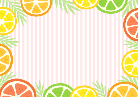 オレンジのフルーツフレーム、夏の背景 夏,フルーツ,背景,フレーム,オレンジ,レモン,ライム,ヤシ,ヤシの葉,ストライプのイラスト素材