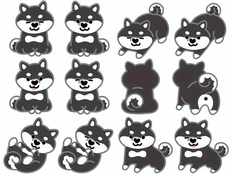 ハート鼻の柴犬（セット）3 柴犬,犬,動物,ハート,鼻,おすわり,ふせ,立つ,ゴロン,寝転がるのイラスト素材
