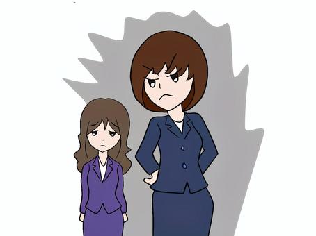 睨まれる にらまれる,女性,女,上司,威圧,プレッシャー,圧力,圧,目を付けられる,息が詰まるのイラスト素材
