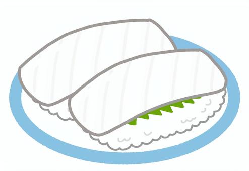 寿司(イカ02) 寿司(イカ02) 寿司,イカ,大葉,食べ物,和食,シャリ,日本食,皿,回転寿司のイラスト素材