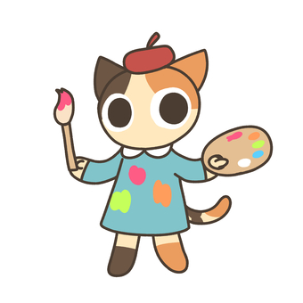 ねこ画家 猫,画家,絵描き,動物,筆,パレット,芸術,アートのイラスト素材