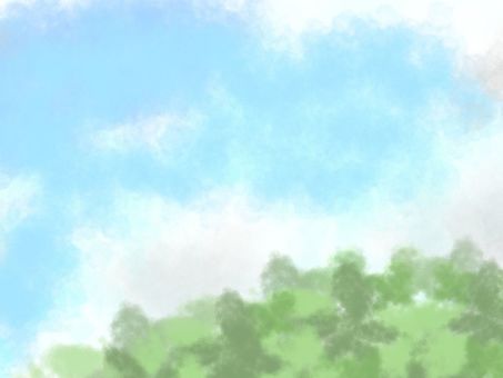 青空と雲、葉っぱ