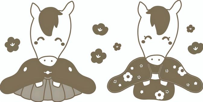 午年の年賀状の袴のイラストの線画 午年,年賀状,お正月,2026年,新年,あげましておめでとう,謹賀新年,元旦,男の子,女の子のイラスト素材