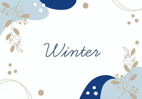 冬シンプルフレーム１ 冬,11月,12月,1月,水色,植物,葉っぱ,フレーム,枠,イメージのイラスト素材