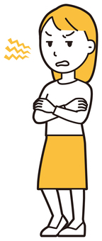  ロングヘア女性(黄)-143-全身 怒る,女性,女の子,人物,かわいい,怒り,キレる,ムカつく,喧嘩,プンプンのイラスト素材