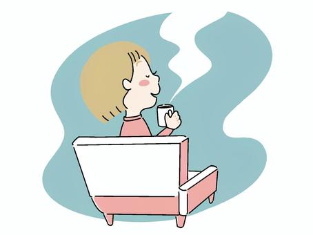 リラックスしてコーヒーを飲む インドア,リラックス,くつろぐ,人,人物,一人,コーヒー,部屋,インテリア,屋内のイラスト素材