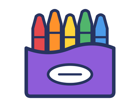 箱に入った五色のクレヨン クレヨン,箱,五色,お絵かき,幼稚園,図工,画材,子供,アイコン,線画のイラスト素材