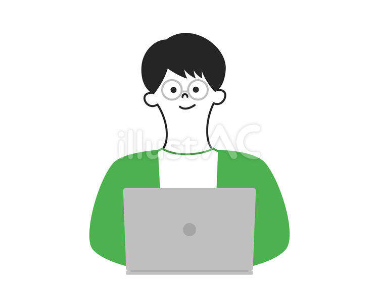 黒髪の眼鏡男子　パソコン1 人,男,眼鏡のイラスト素材