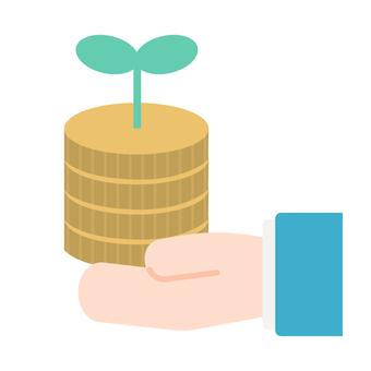 コイン　重なる　双葉　持つ　手のひら コイン,手のひら,お金,硬貨,重なる,双葉,育つ,貯蓄,投資,資産運用のイラスト素材