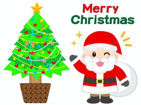 サンタとクリスマスツリーのイラスト素材5 サンタとクリスマスツリーのイラスト素材5 サンタクロース,クリスマスツリー,人物,クリスマス,挨拶,ヒゲ,老人,男性,プレゼント,モミの木のイラスト素材