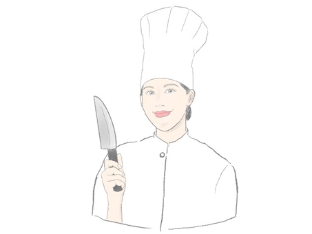 包丁を持つ女性シェフ 女性,シェフ,料理人,コック,調理師,包丁,料理,キッチン,レストラン,プロの料理人のイラスト素材