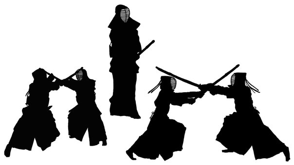 剣道シルエット 剣道,スポーツ,シルエット,モノクロ,切り絵,デザイン,イラスト,かっこいい,袴のイラスト素材