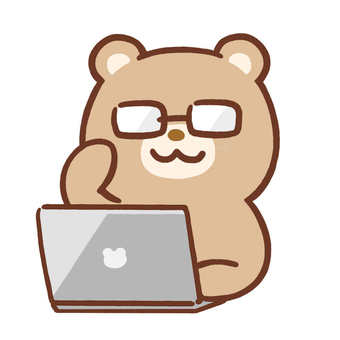 眼鏡をかけたクマとパソコンのイラスト クマ,めがね,パソコン,かわいい,仕事,デスクワーク,キャラクター,シンプル,動物のイラスト素材