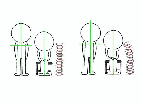 姿勢 シルエット,姿勢,違い,背骨,骨,歪み,傾き,ねじれ,座る,椅子のイラスト素材