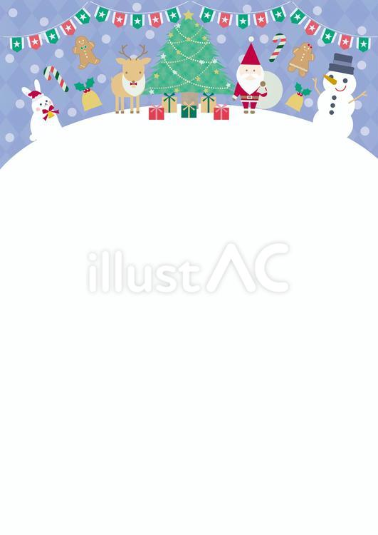 クリスマスのかわいい縦フレーム　青背景 クリスマス,フレーム,ツリーのイラスト素材
