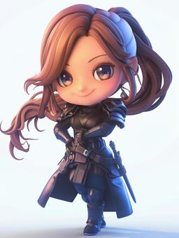 Chibi girl 3D warrior, chibi character, deformed, tiny, JPG