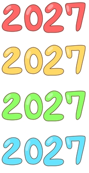 カラフル2027年セット 2027年,文字,数字,正月,元旦,1月,行事,イベント,冬,ハガキのイラスト素材