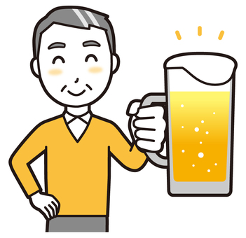  ニット中年男性(黄)-449-バスト ビール,笑顔,おじさん,男性,中年,お父さん,パパ,シニア,ミドルエイジ,人物のイラスト素材
