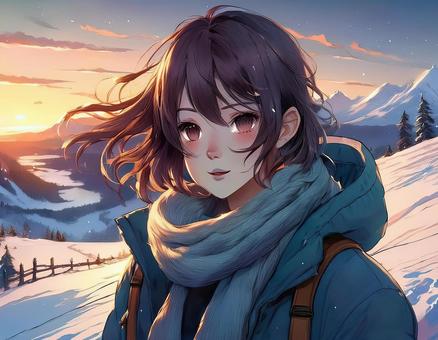 夕暮れの冬山にて