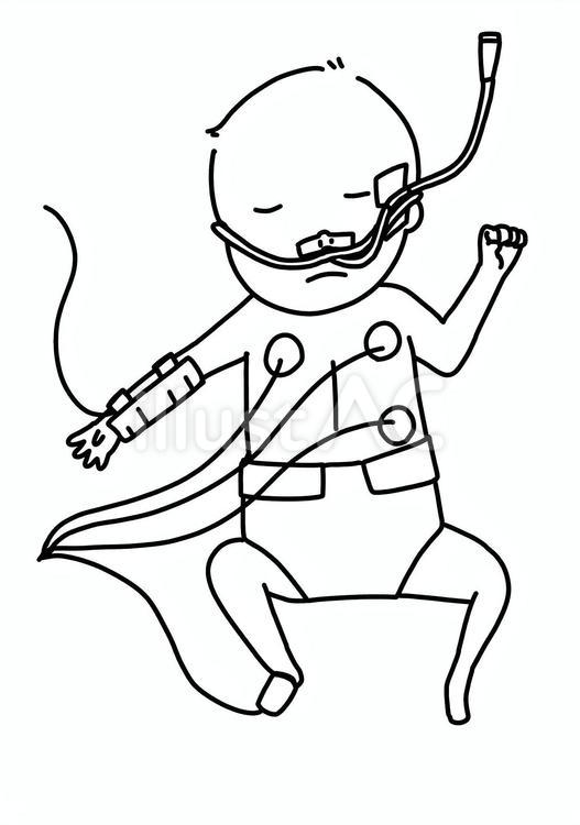治療中の未熟児　線画 治療,未熟児,赤ちゃんのイラスト素材