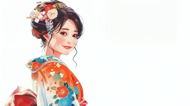 和服を着た日本人の若い女性