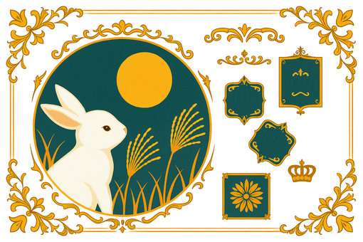 月見うさぎの豪華装飾フレーム　透過済