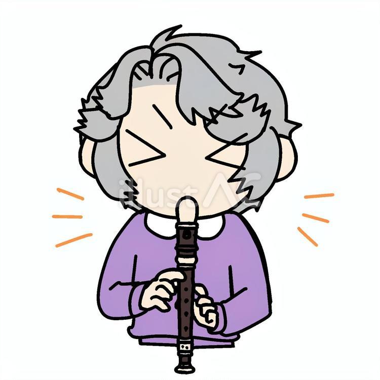 リコーダーを吹くおばあさん おばあさん,リコーダー,吹くのイラスト素材