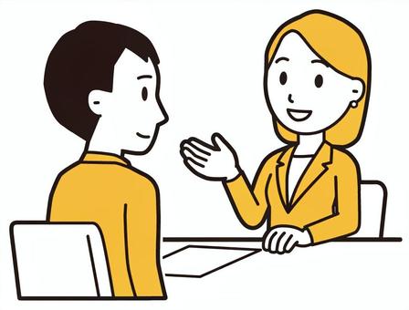  相談(黄)-011-全身 相談,会社員,女性,説明,話す,スーツ,ビジネス,従業員,スタッフ,働くのイラスト素材