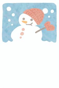 雪だるまのポストカード 雪だるま,スノーマン,ポストカード,はがき,帽子,手袋,冬,積雪,降雪,寒中見舞いのイラスト素材