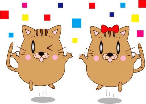 Rejoice cat couple, be pleased, happy, jump, JPG, PNG and AI