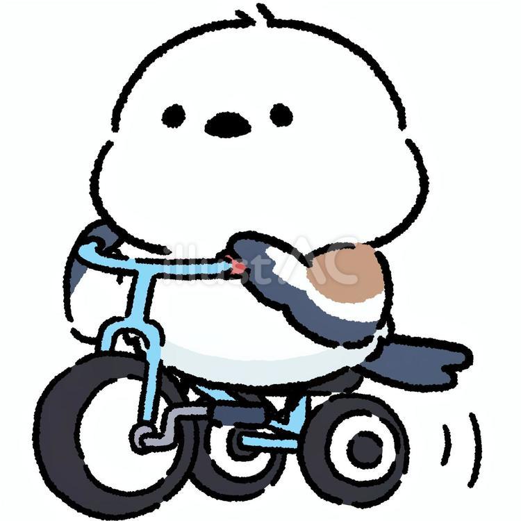 シマエナガ_三輪車に乗る_01 シマエナガ,鳥,動物のイラスト素材