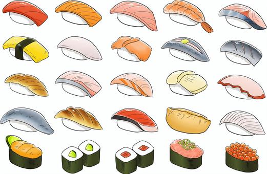 寿司イラストセット 寿司イラストセット 寿司,マグロ,サーモン,ビンチョウマグロ,エビ,鯖,玉子,イカ,赤貝,イワシのイラスト素材