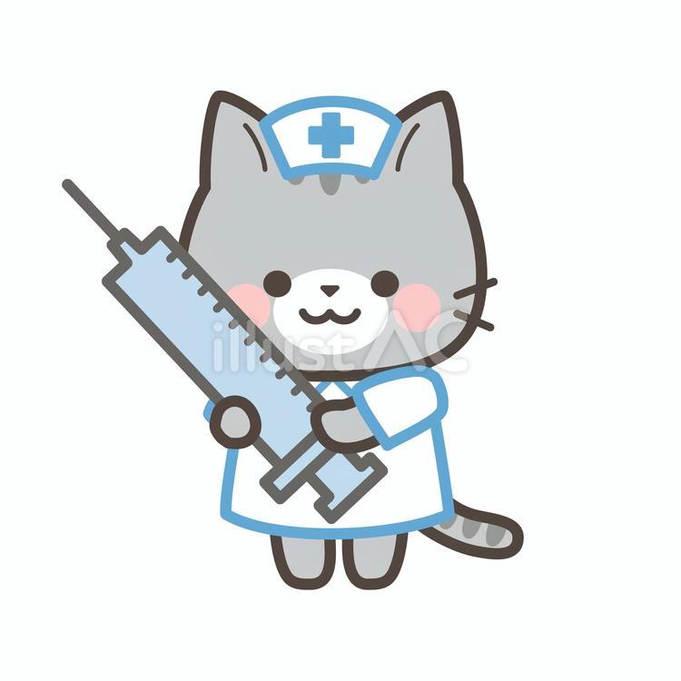 注射器を持つサバトラネコの看護師 ネコ,サバトラ,看護師のイラスト素材