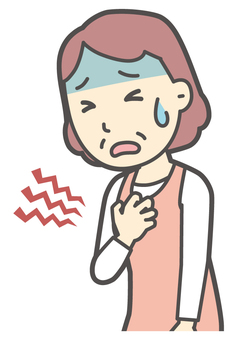  胸が痛くて苦しんでいるおばさん 苦しい,女性,人,主婦,中年,シニア,エプロン,ママ,お母さん,おかんのイラスト素材