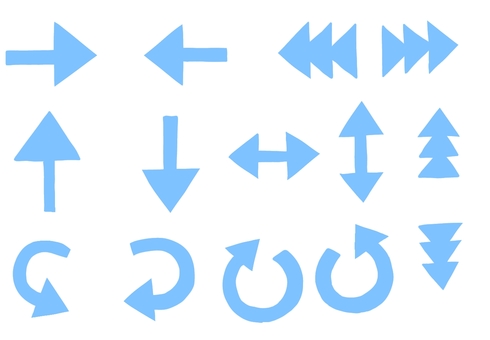 青矢印セット 矢印,上,下,右,左,回転,こっち,こちら,あちら,あっちのイラスト素材